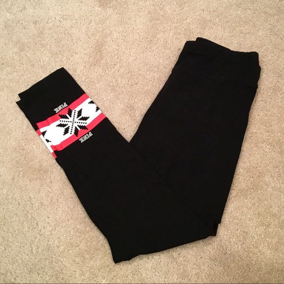 PINK Victoria's Secret Pants - PINK Snowflake Black Leggings